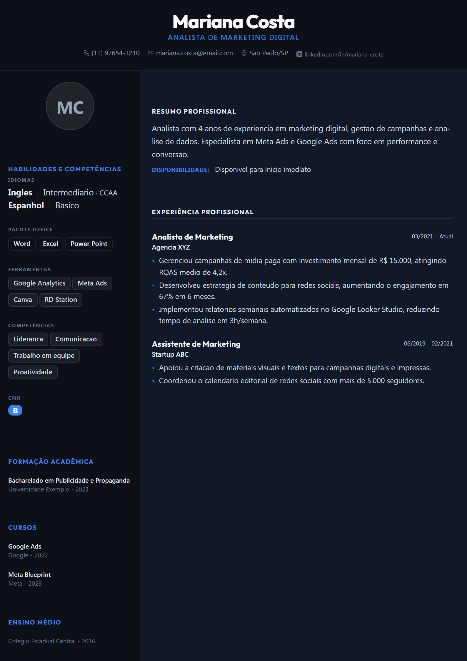 Modelo Escuro · dark mode elite